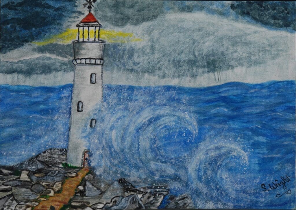 Sylvia's painting of a storm hitting the shore