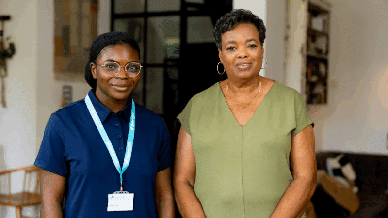 Safia, Admiral Nurse (on left) with family carer (on the right)